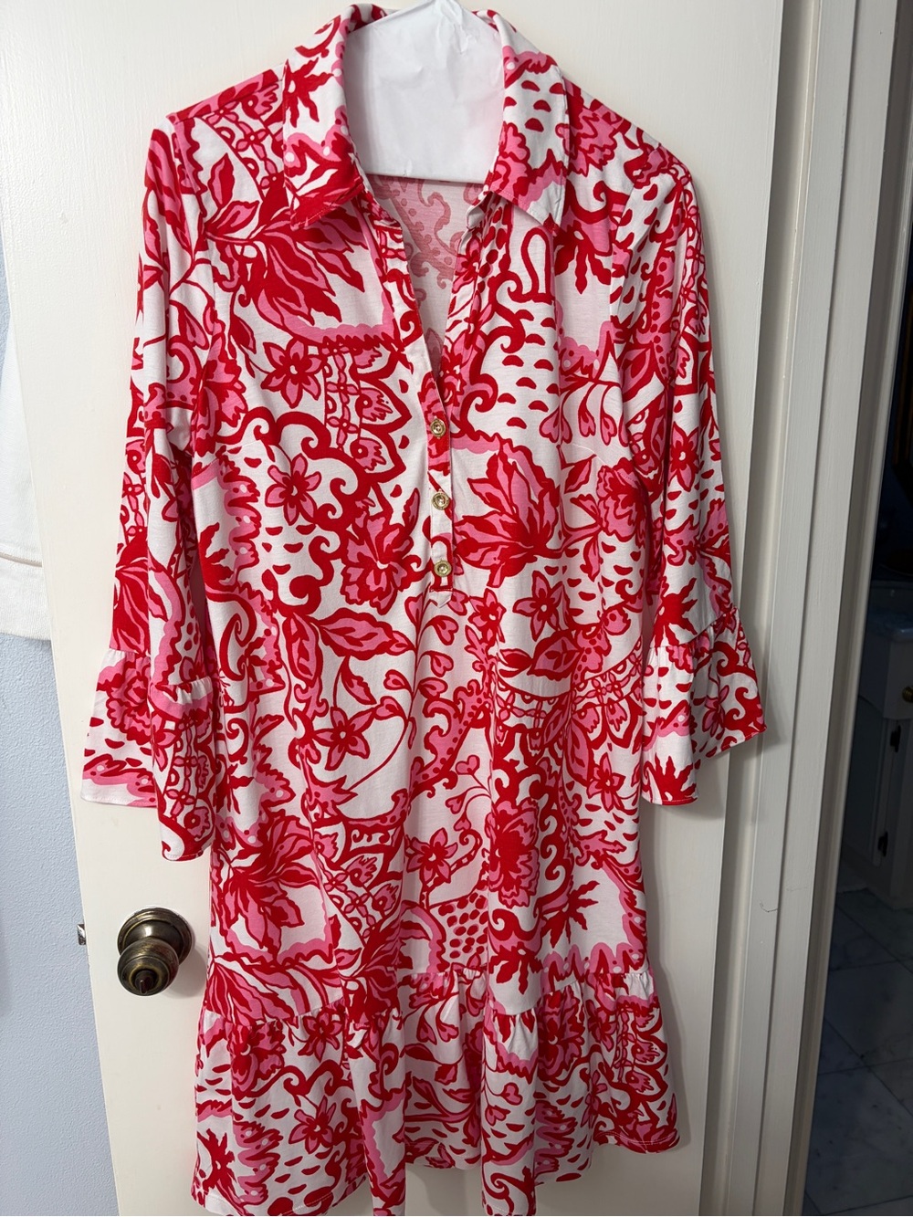 Lilly Pulitzer Pink & Red Floral Button-Front Midi Dress